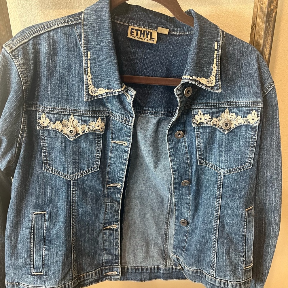 Ethyl Blue Denim Jacket with Embroidery